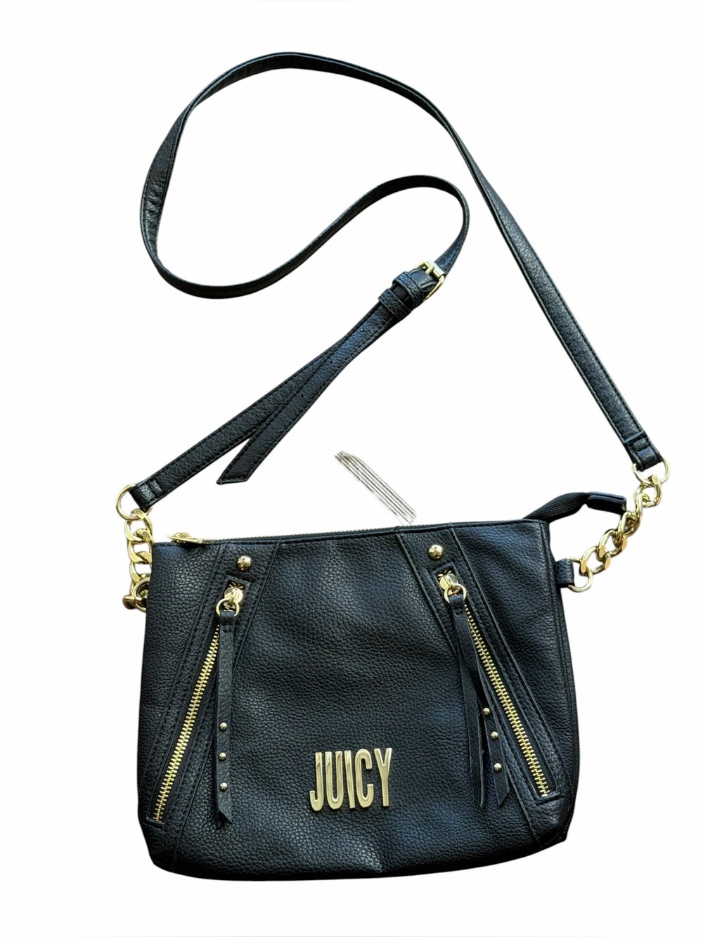 Juicy Couture Black Pebbled Leather Chain Crossbody Bag with Gold Accents